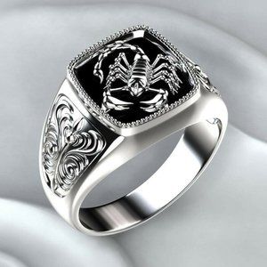 Men 925 Silver Stamped Scorpion Ring